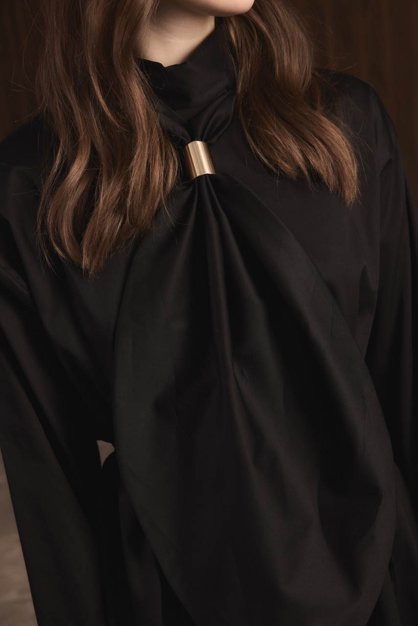 Kravat Detay Pamuk Saten Gömlek - Siyah