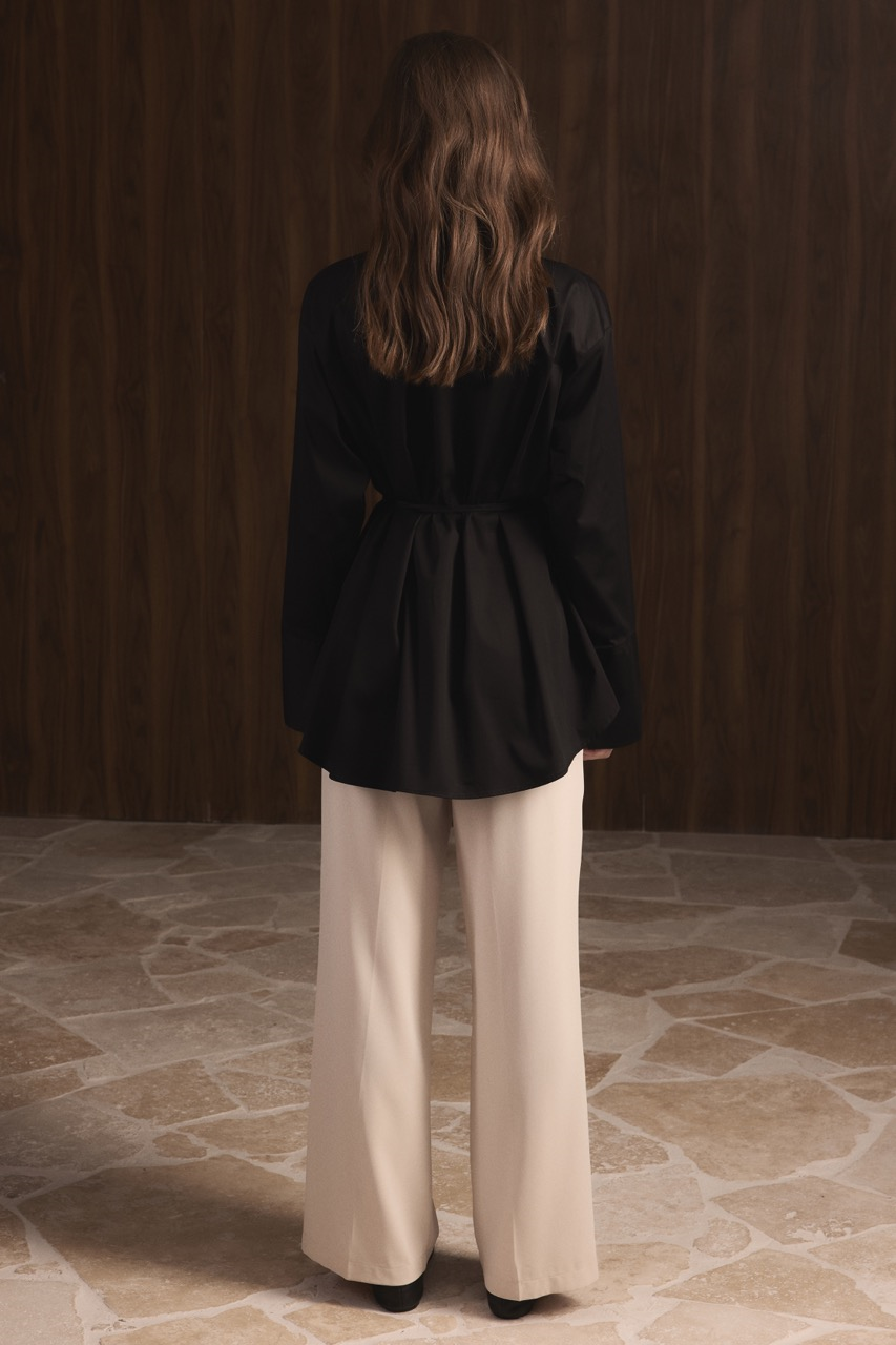 Kravat Detay Pamuk Saten Gömlek - Siyah