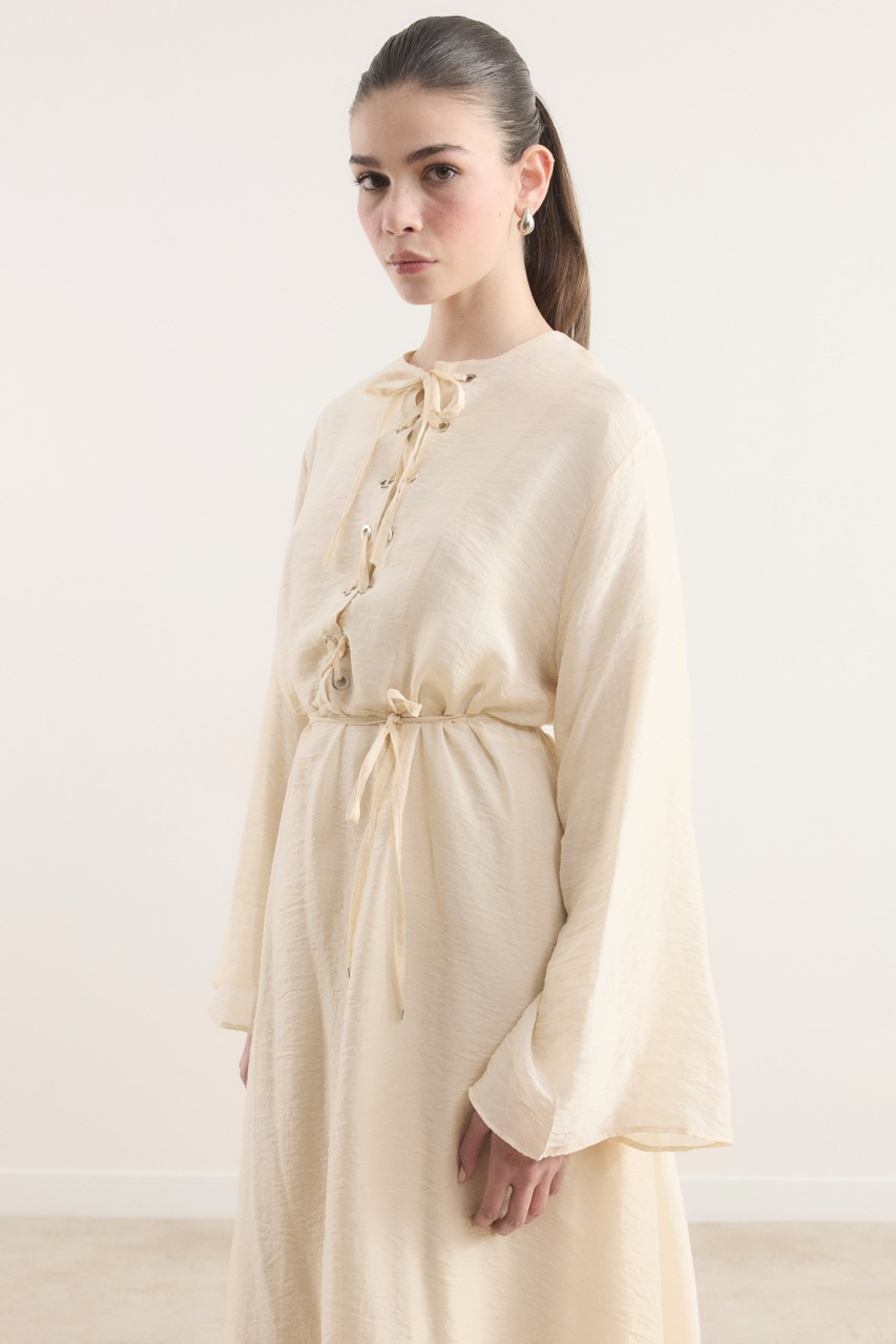 Lucy Bağcık Yaka Detaylı Elbise - Sarı