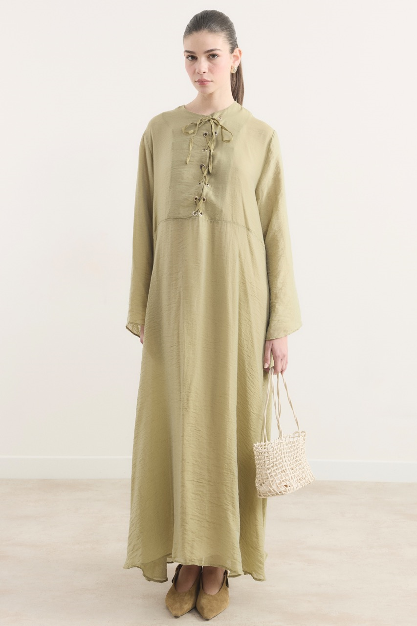 Lucy Bağcık Yaka Detaylı Elbise - Yeşil