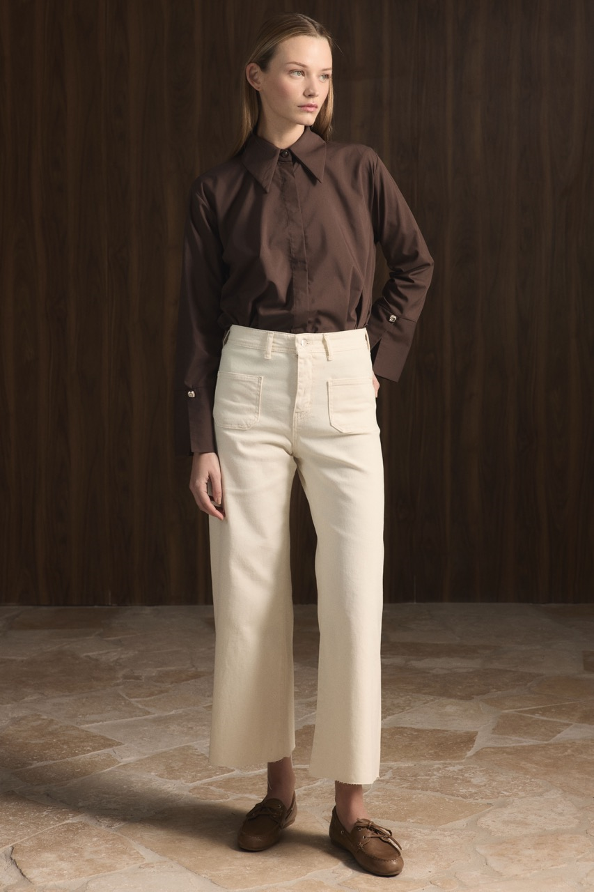 Ön Cepli Yüksek Bel Flare Jean - Krem