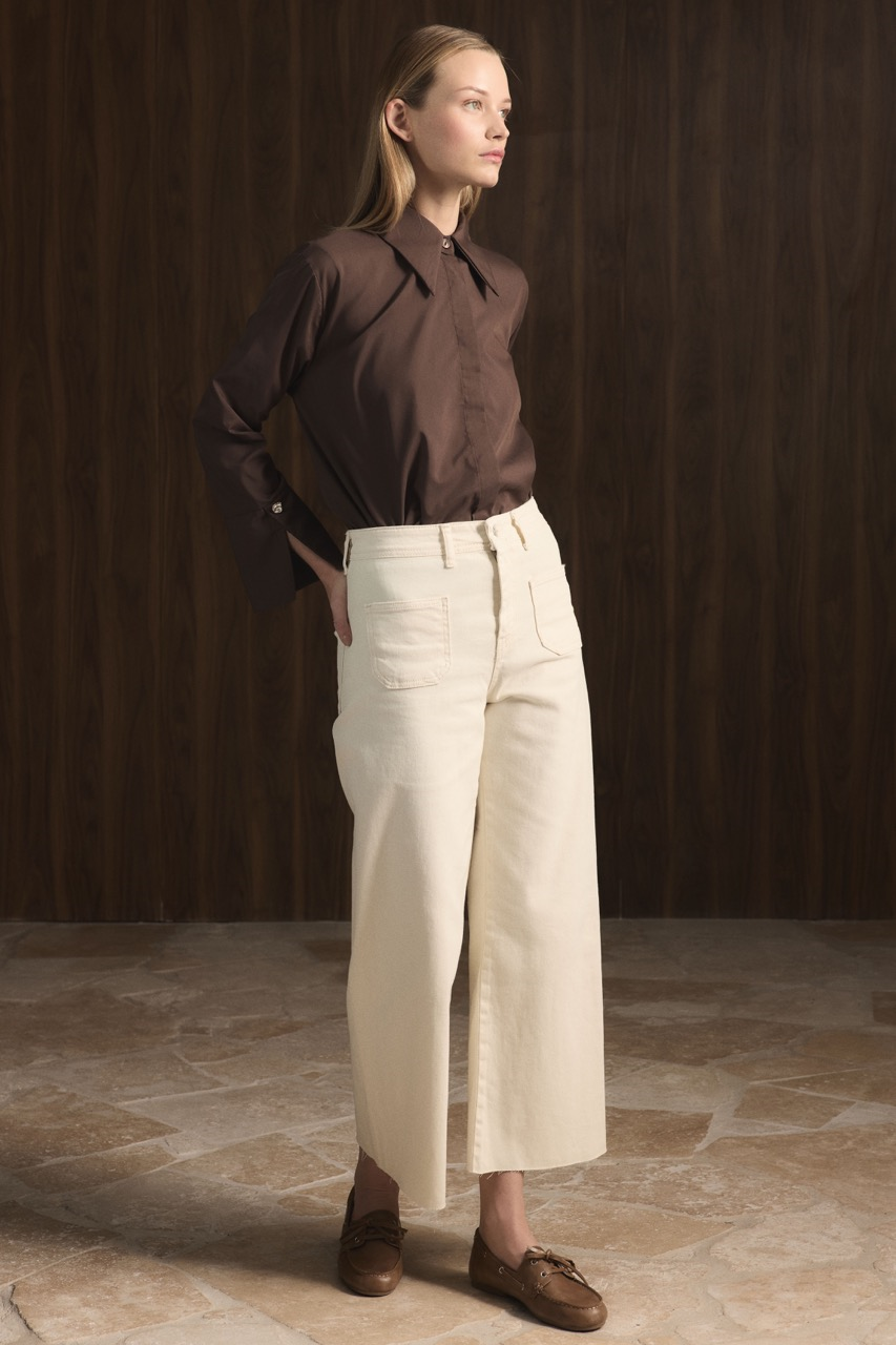 Ön Cepli Yüksek Bel Flare Jean - Krem