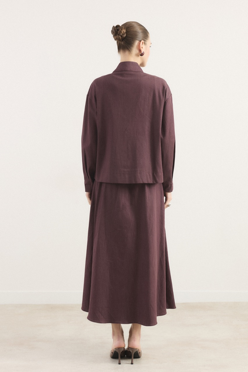 Önü Pileli Kot Takım - Bordo