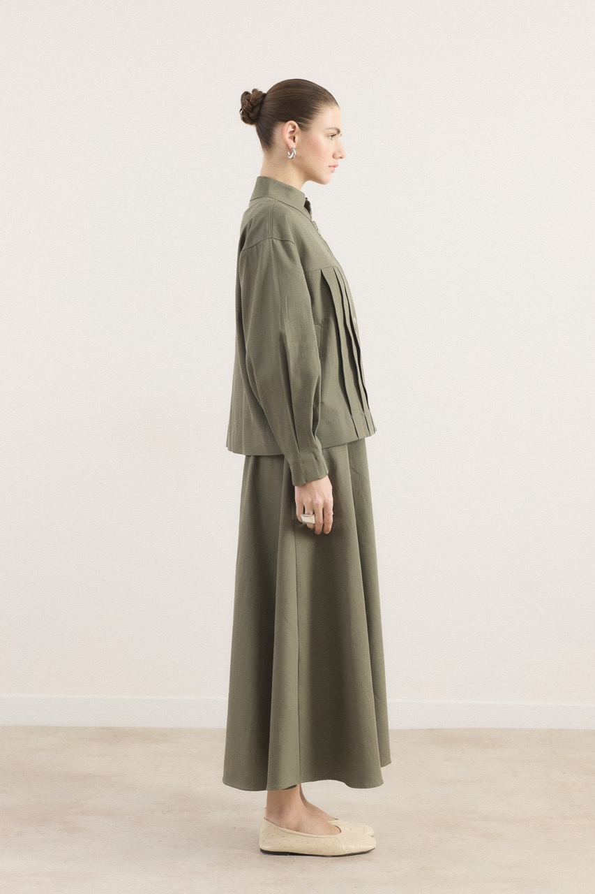 Önü Pileli Kot Takım - Haki