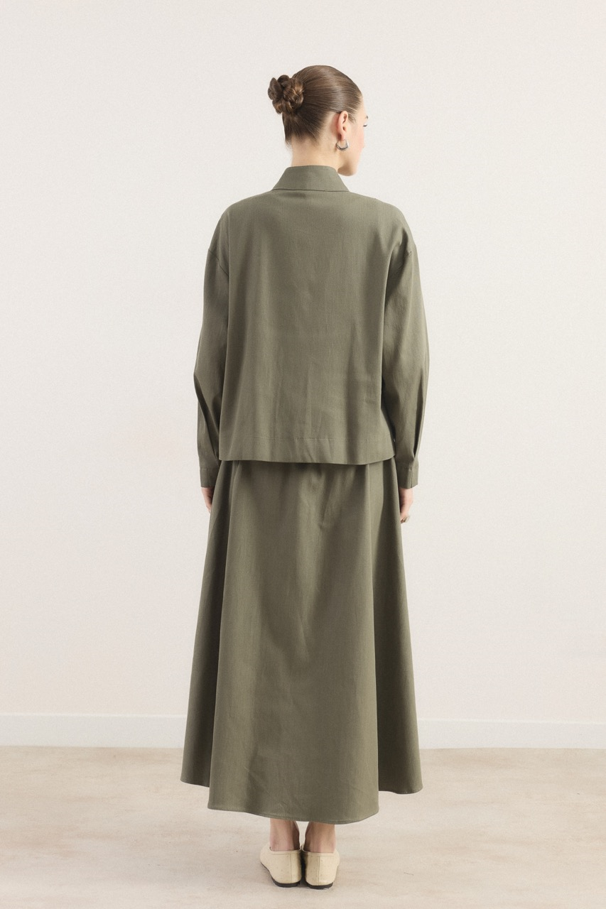 Önü Pileli Kot Takım - Haki