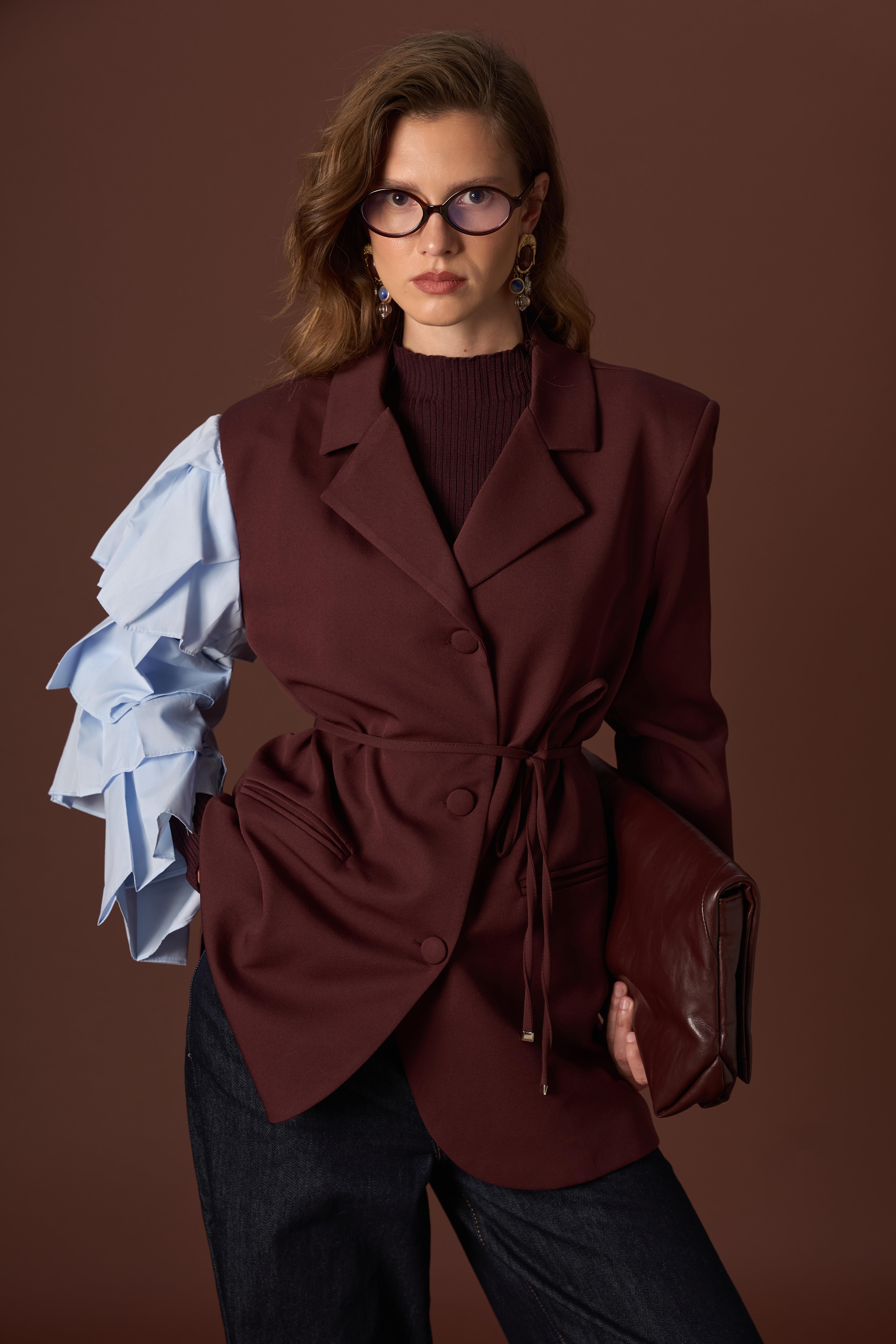 Penny Kol Detaylı Premium Ceket - Bordo