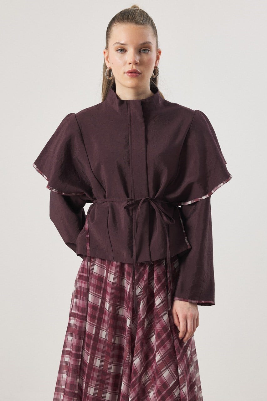 Şifon Desenli Etek Takım - Bordo