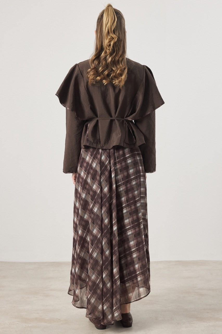 Şifon Desenli Etek Takım - Kahve