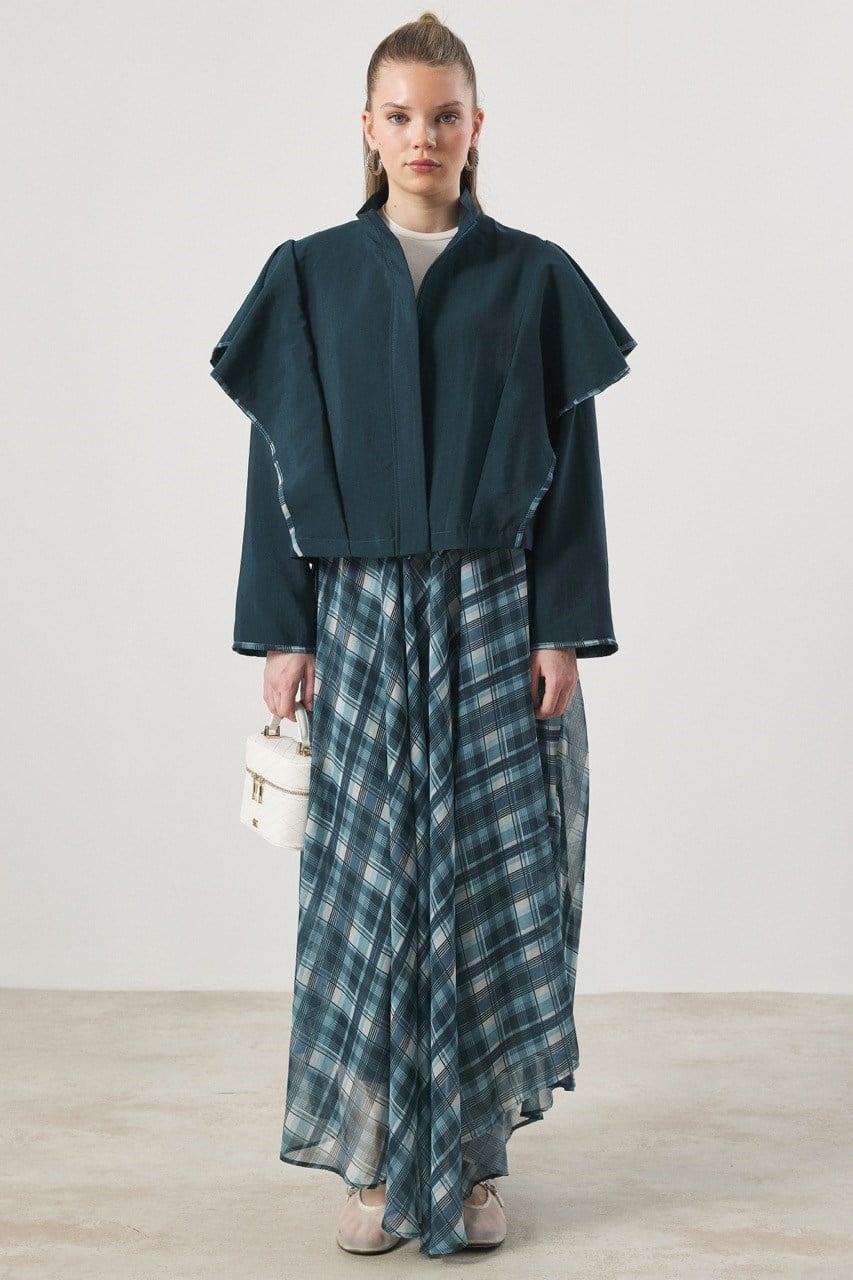 Şifon Desenli Etek Takım - Turkuaz