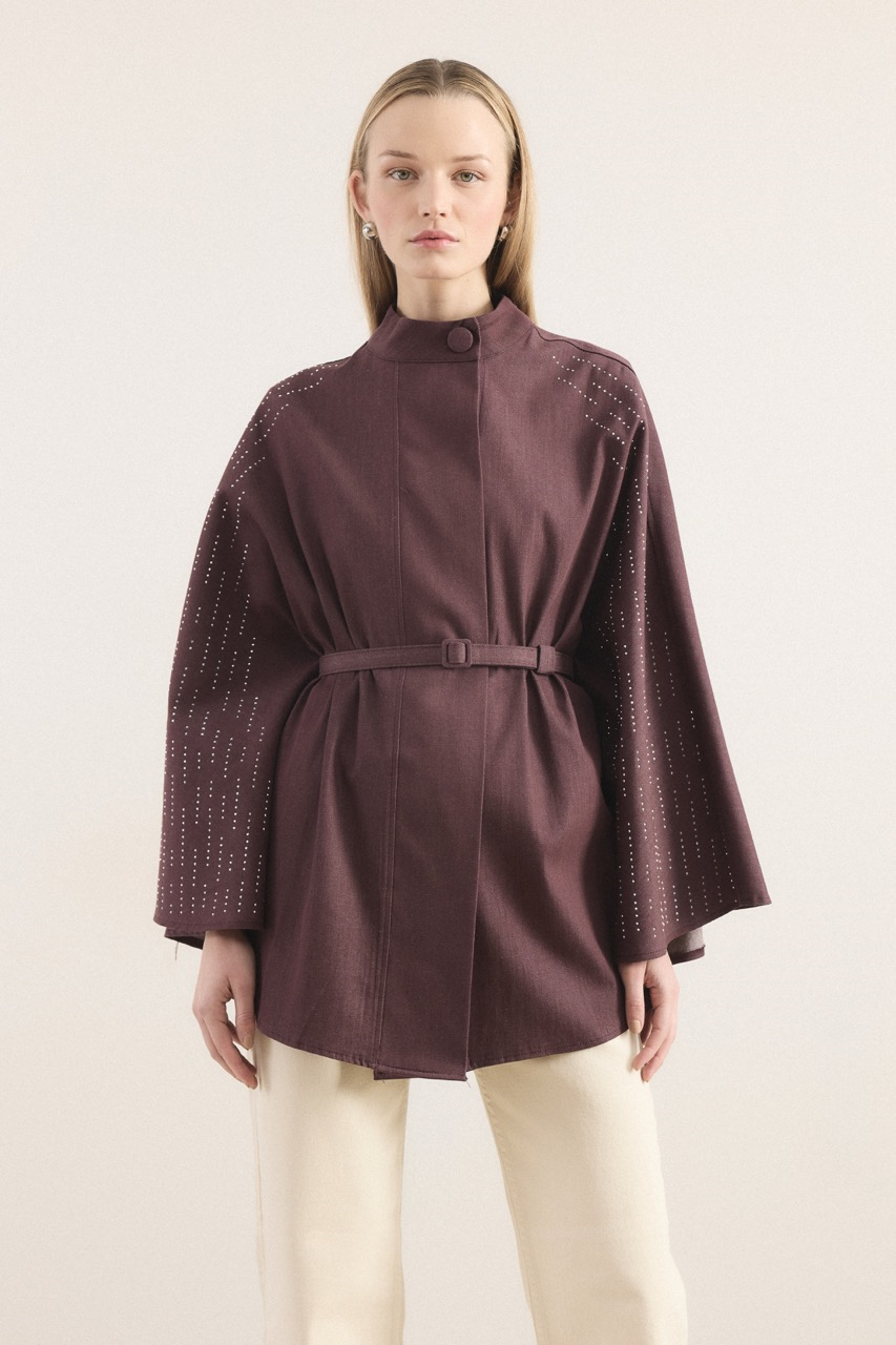 Taşlı Kot Panço - Bordo