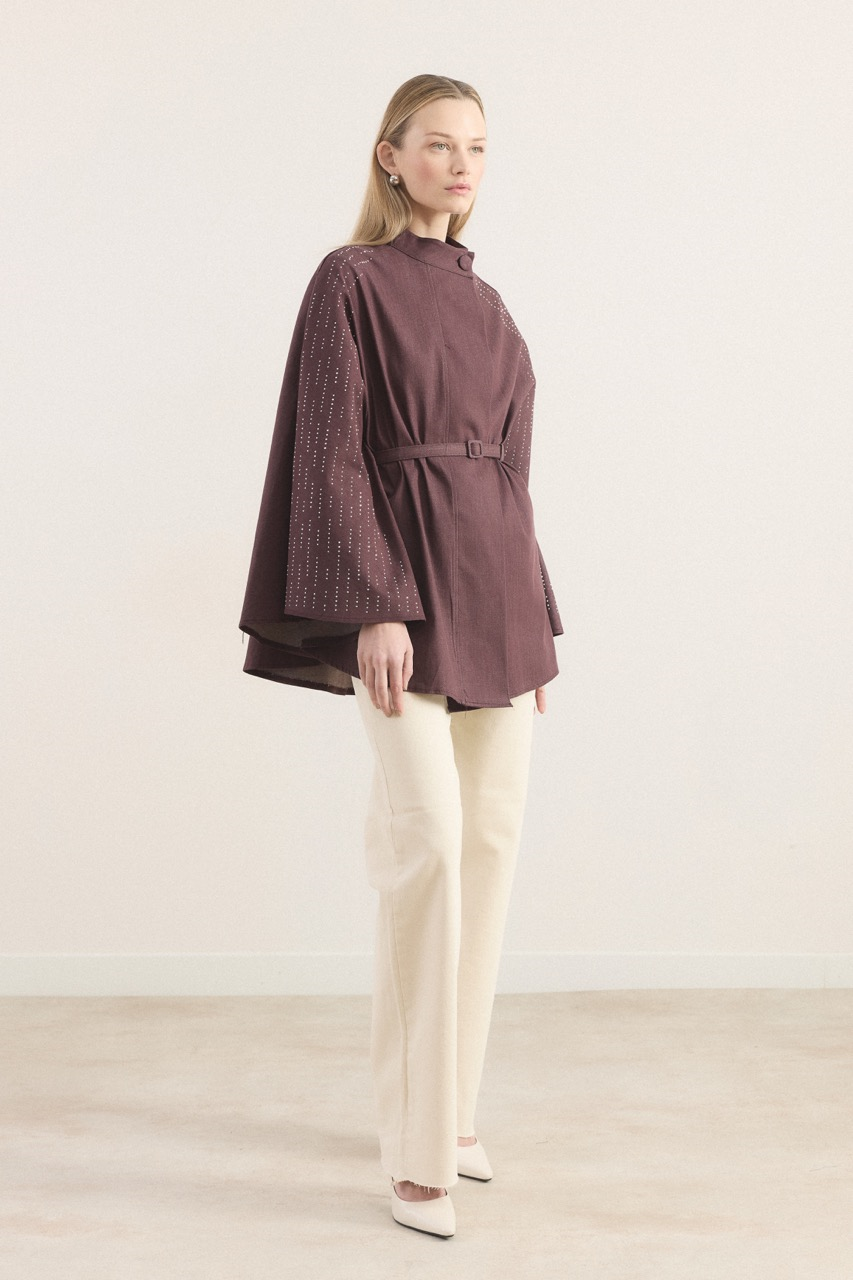 Taşlı Kot Panço - Bordo