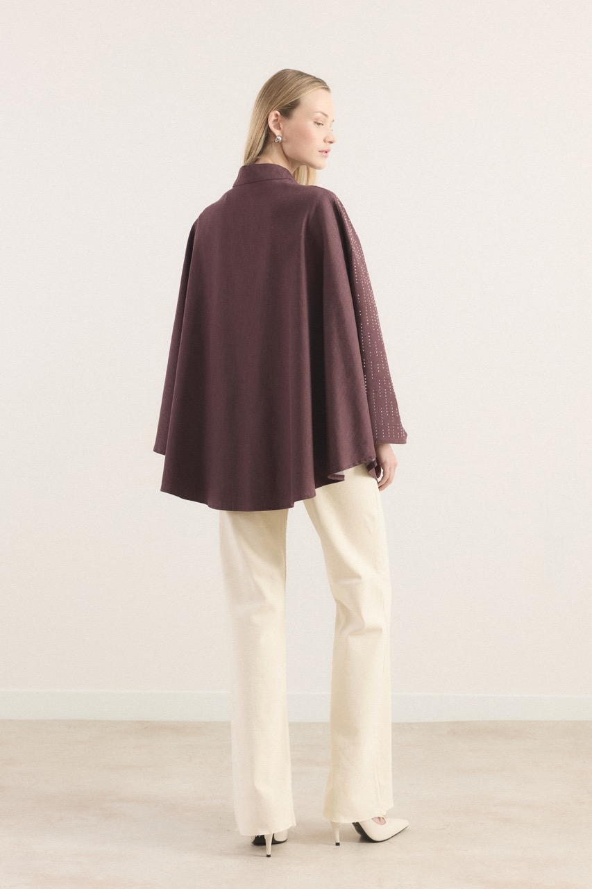 Taşlı Kot Panço - Bordo