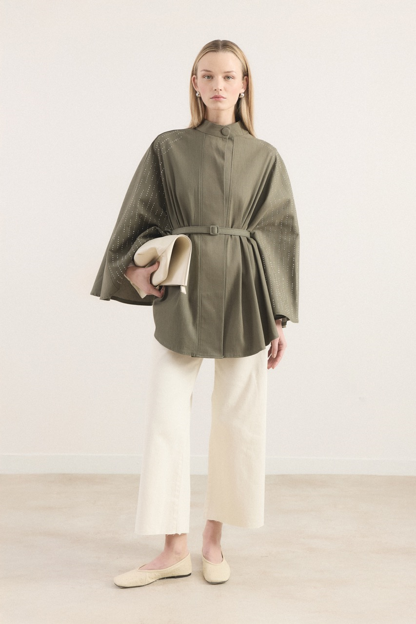 Taşlı Kot Panço - Haki