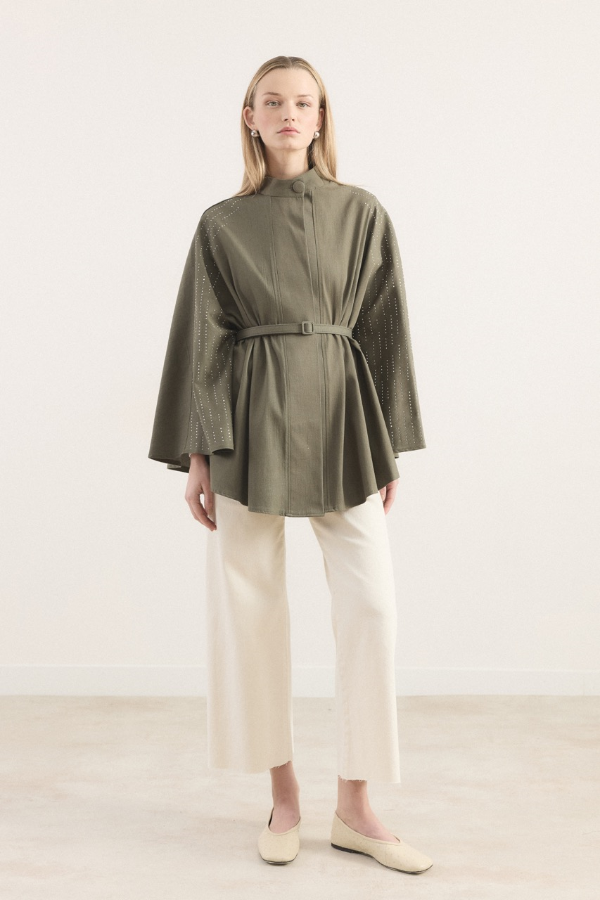 Taşlı Kot Panço - Haki