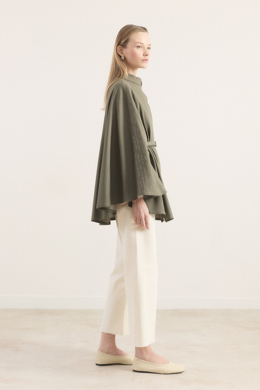 Taşlı Kot Panço - Haki