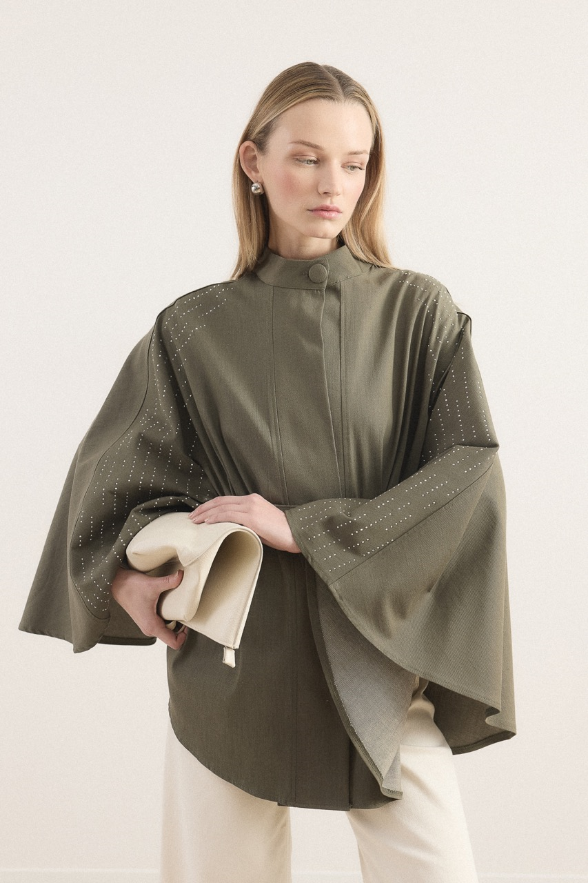 Taşlı Kot Panço - Haki