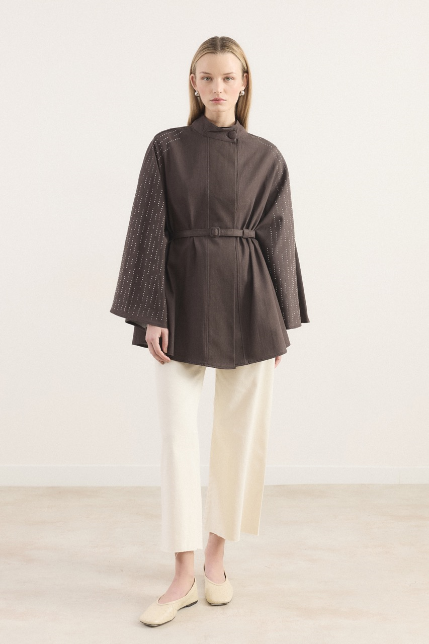 Taşlı Kot Panço - Kahve