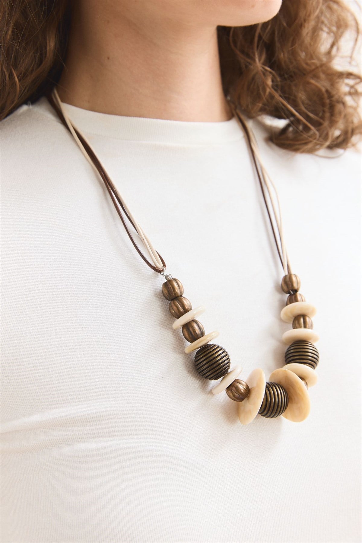 Akrilik Boncuklu Kolye - Kahve