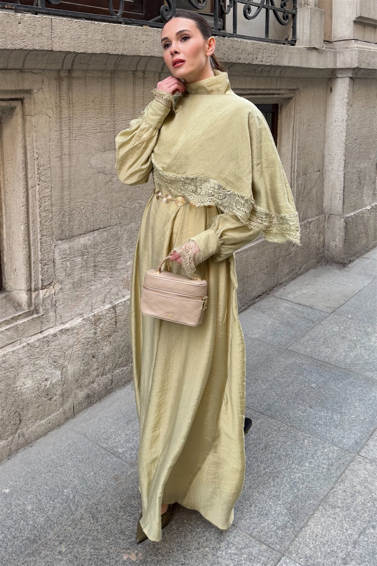 Aller Dantel Detaylı Elbise - Çağla