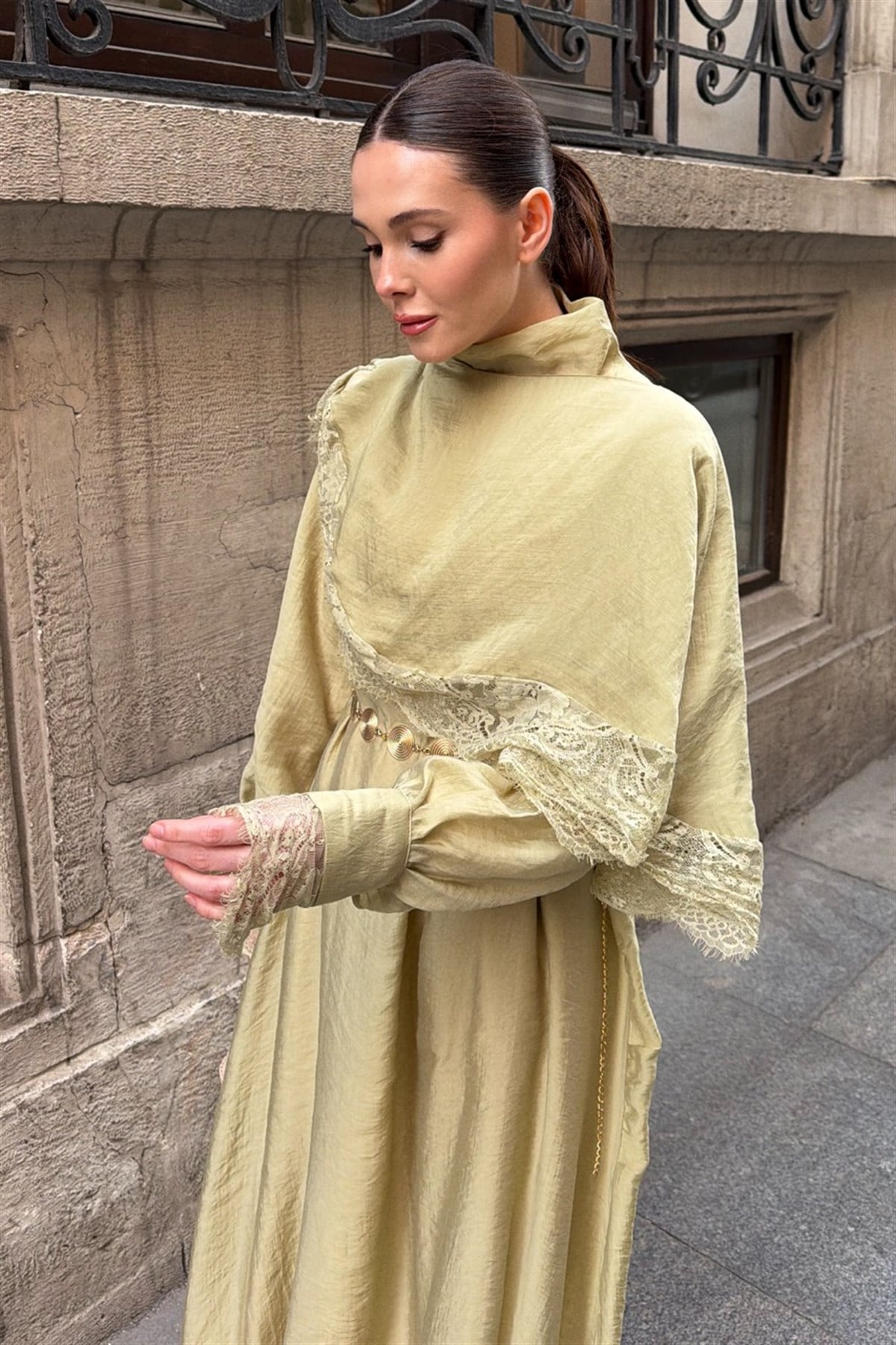 Aller Dantel Detaylı Elbise - Çağla