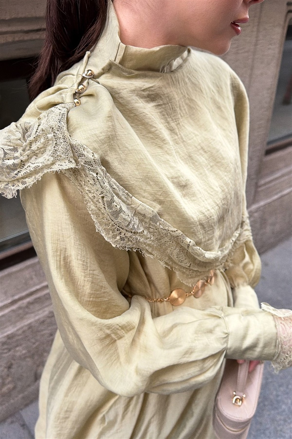 Aller Dantel Detaylı Elbise - Çağla