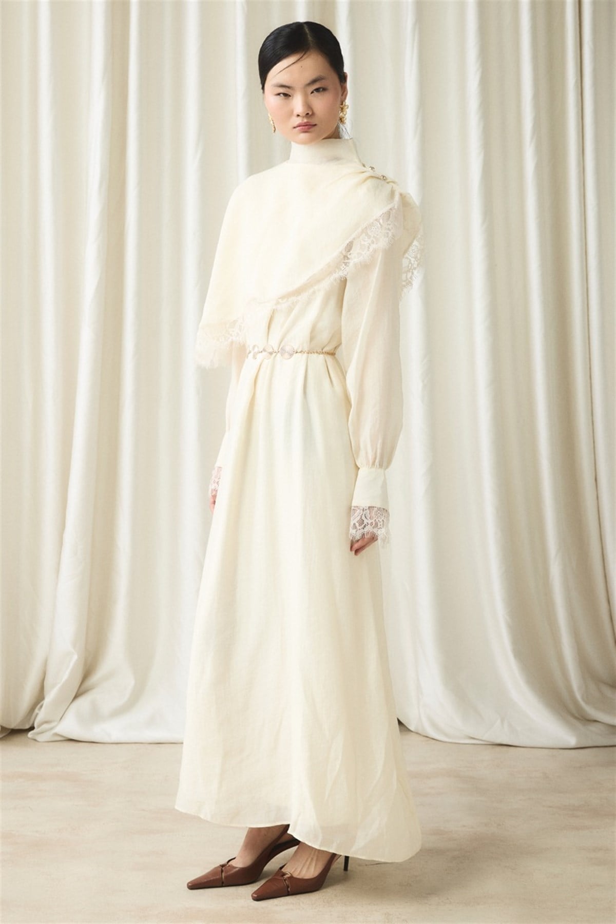 Aller Dantel Detaylı Elbise - Ekru