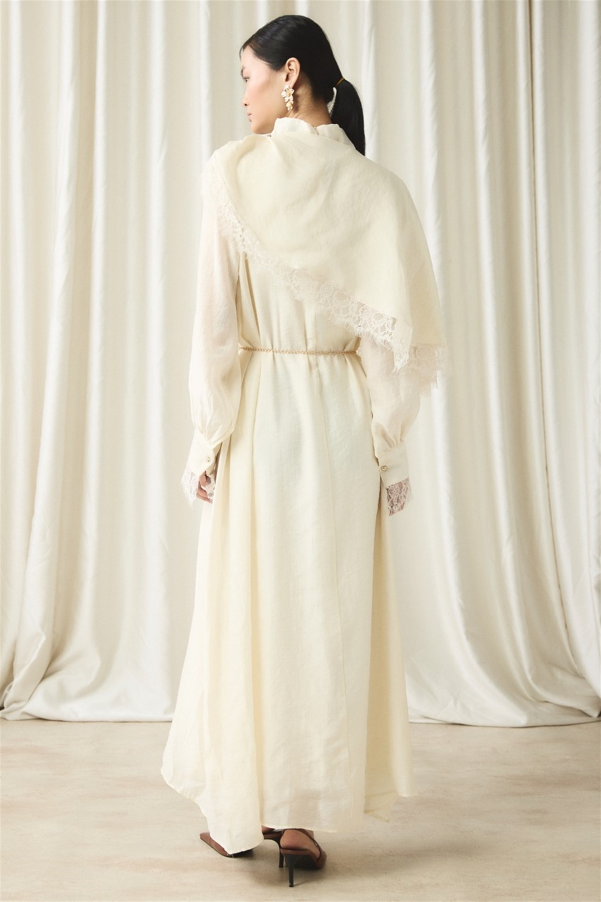 Aller Dantel Detaylı Elbise - Ekru