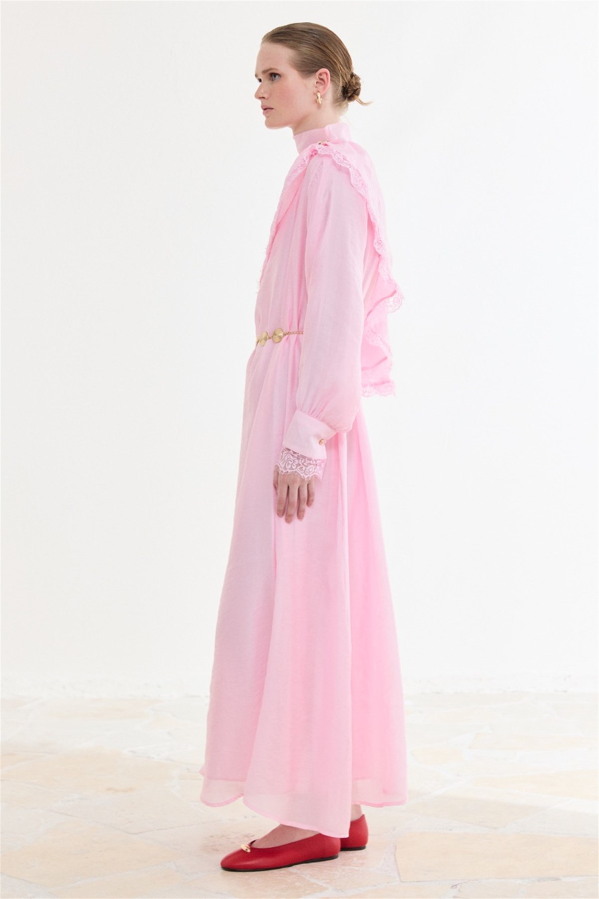 Aller Dantel Detaylı Elbise - Pembe