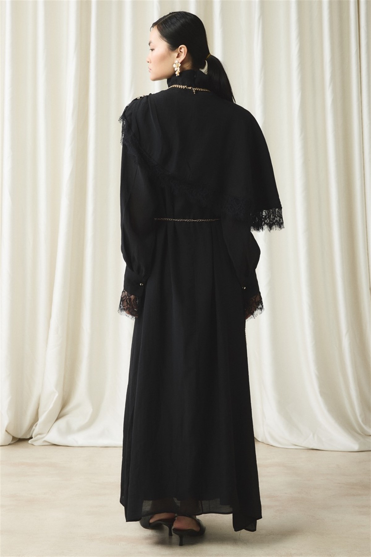 Aller Dantel Detaylı Elbise - Siyah