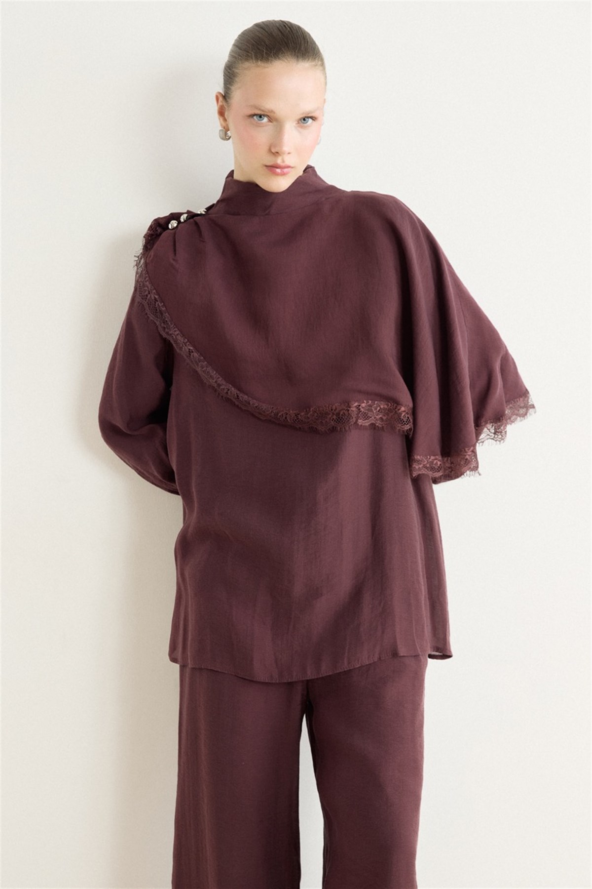 Allerli Dantel Detay İbiza Takım - Bordo