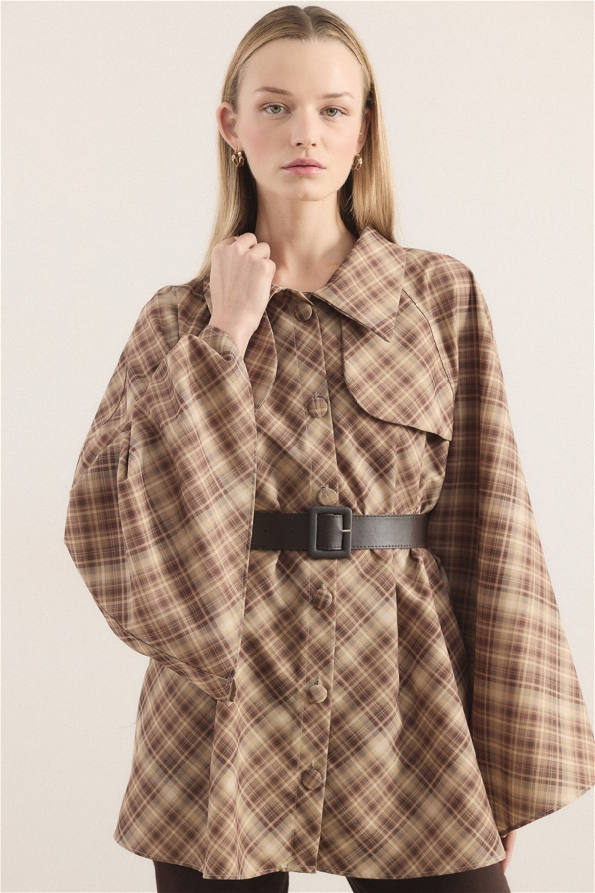 Allerli Ekose Trençkot - Kahve