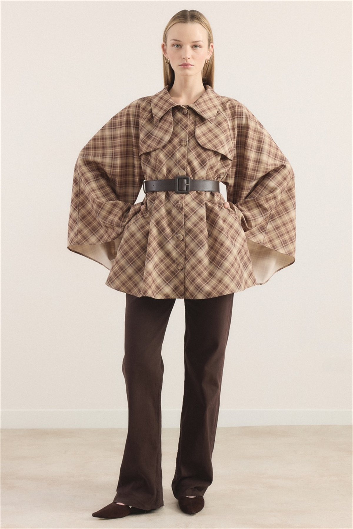 Allerli Ekose Trençkot - Kahve