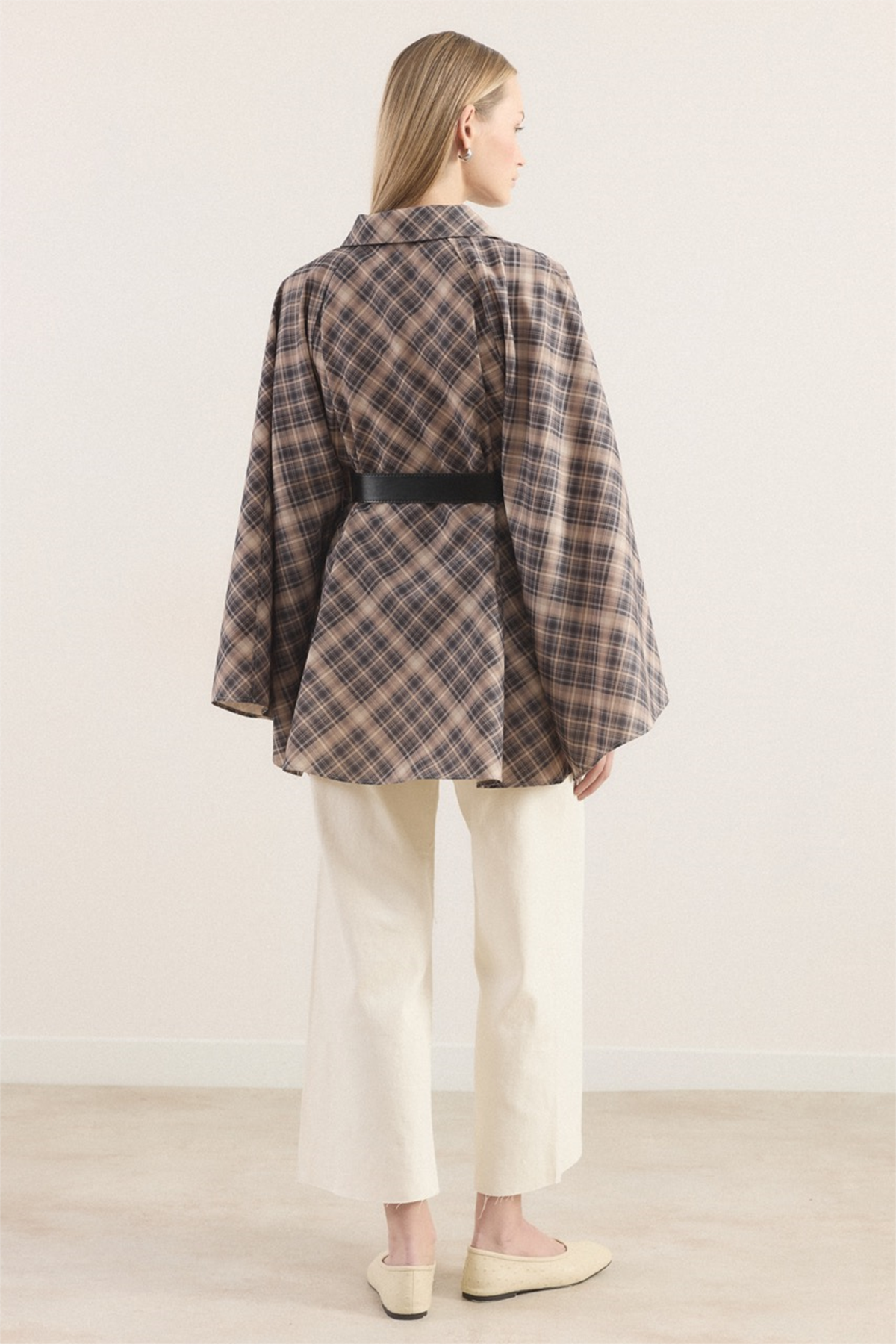 Allerli Ekose Trençkot - Siyah