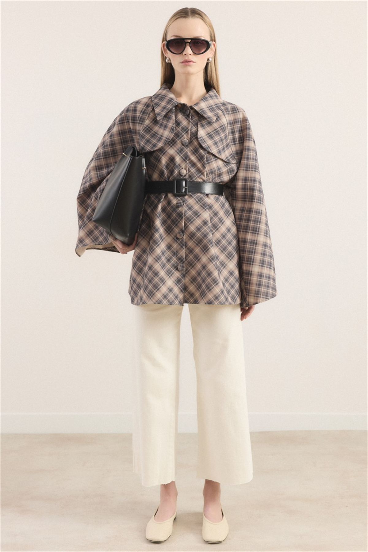 Allerli Ekose Trençkot - Siyah