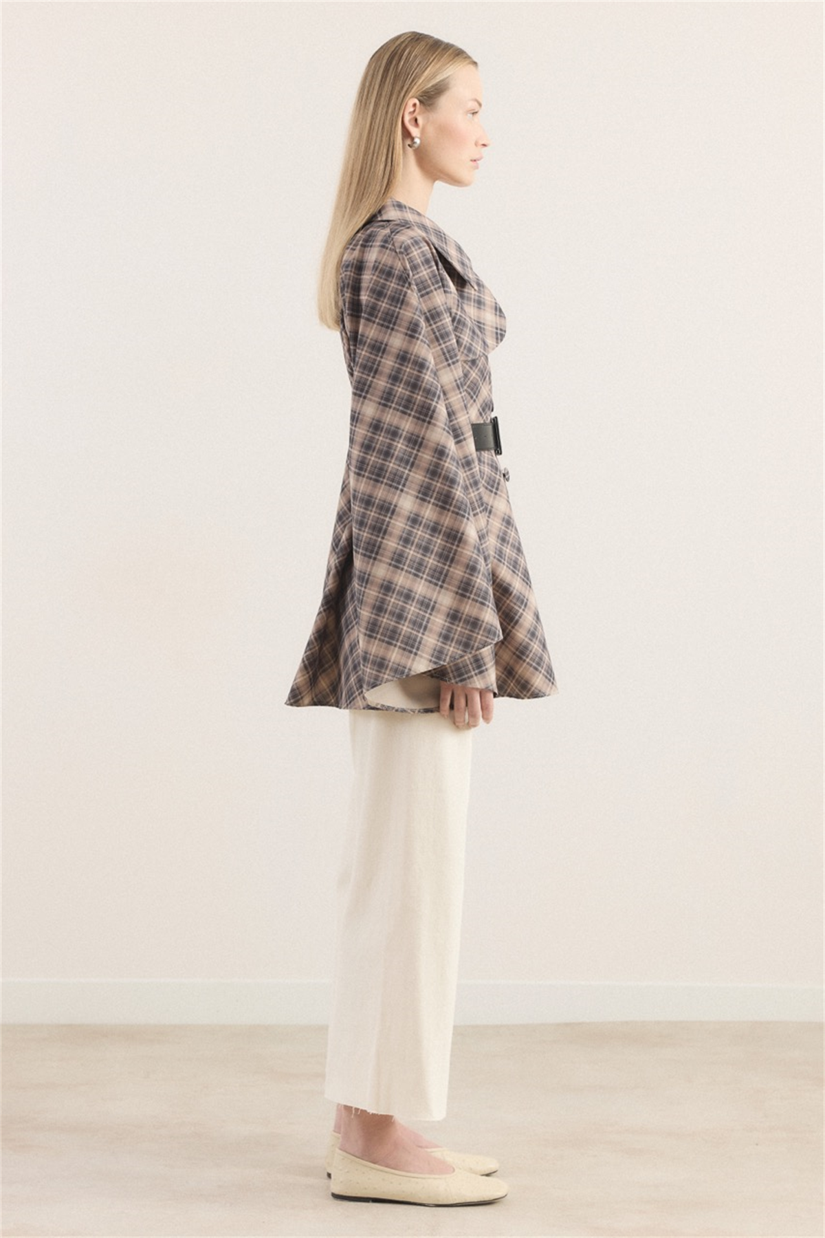 Allerli Ekose Trençkot - Siyah