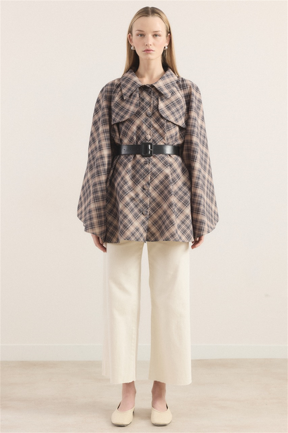 Allerli Ekose Trençkot - Siyah