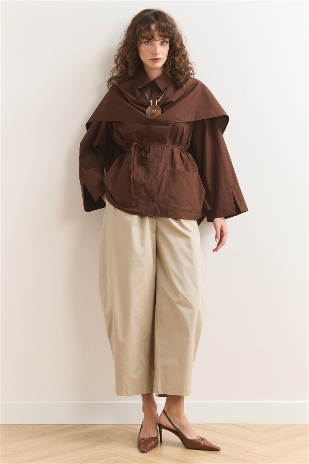 Allerli Poplin Gömlek - Kahve