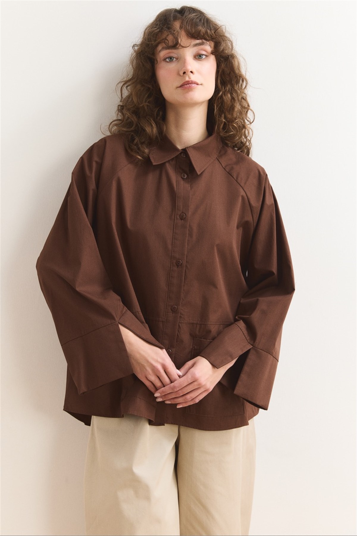 Allerli Poplin Gömlek - Kahve