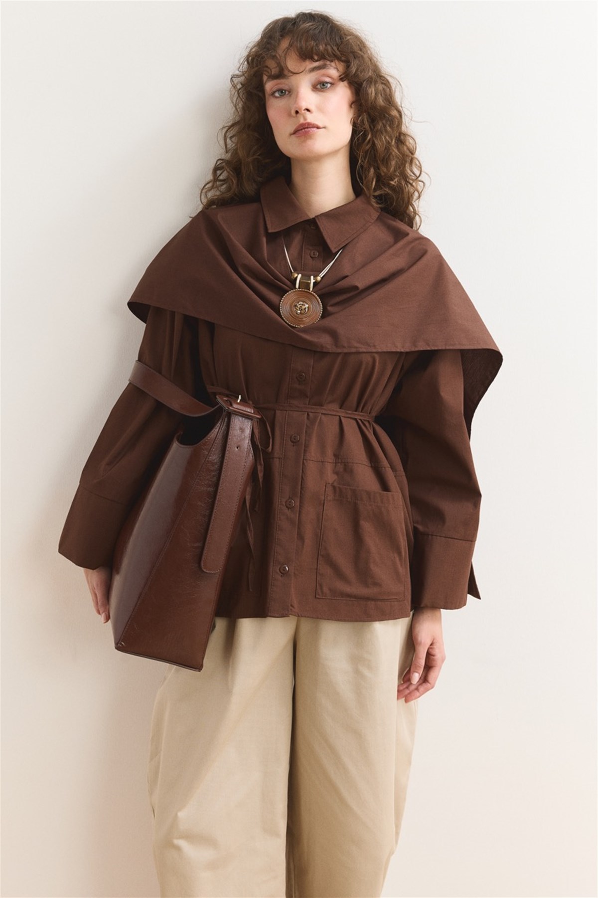 Allerli Poplin Gömlek - Kahve