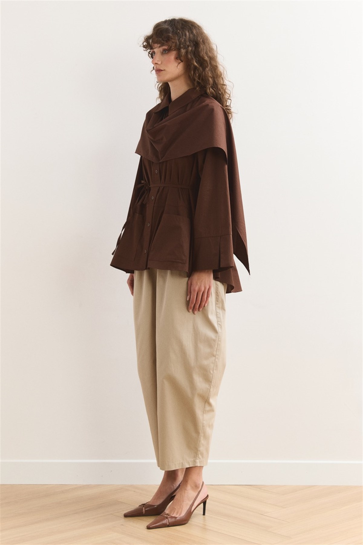 Allerli Poplin Gömlek - Kahve