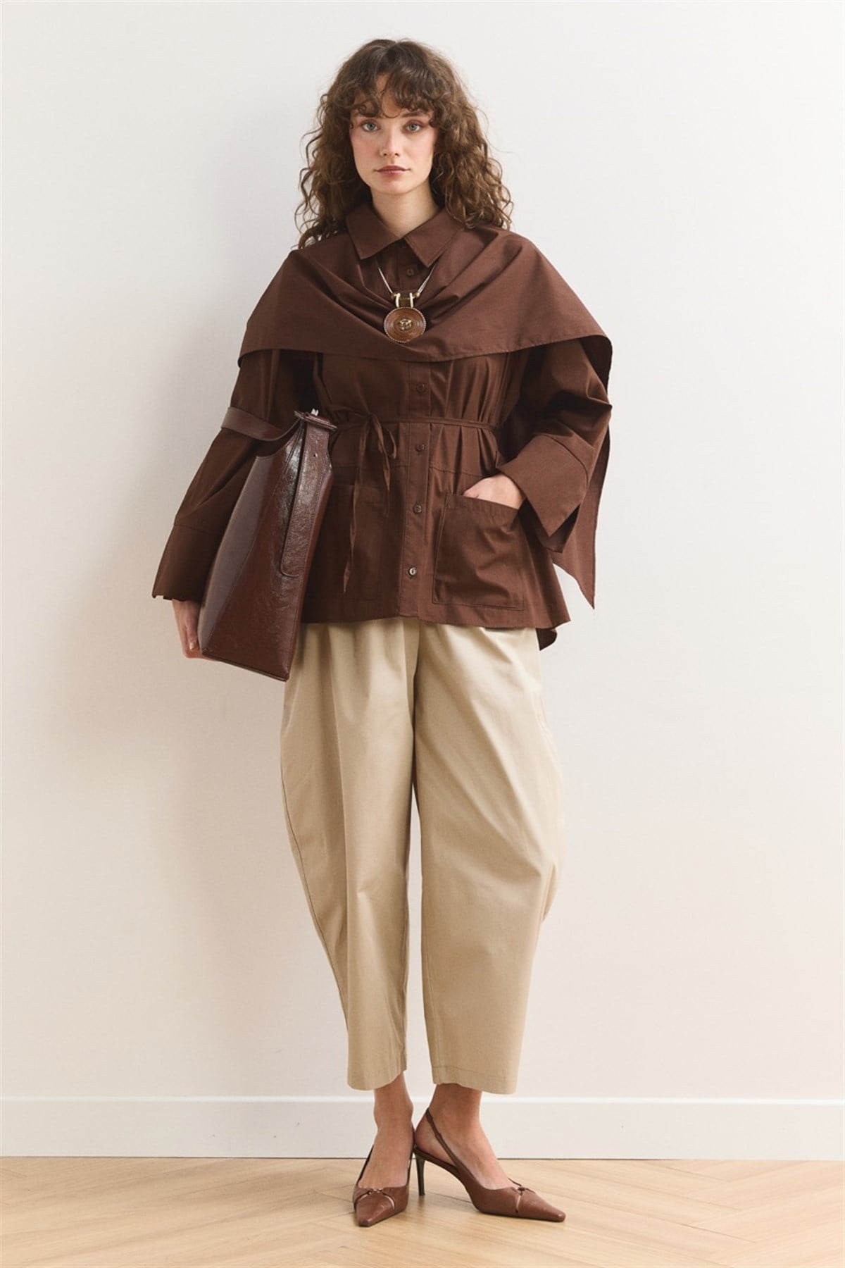 Allerli Poplin Gömlek - Kahve