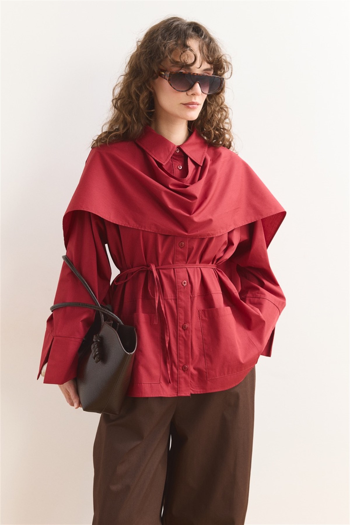 Allerli Poplin Gömlek - Kırmızı