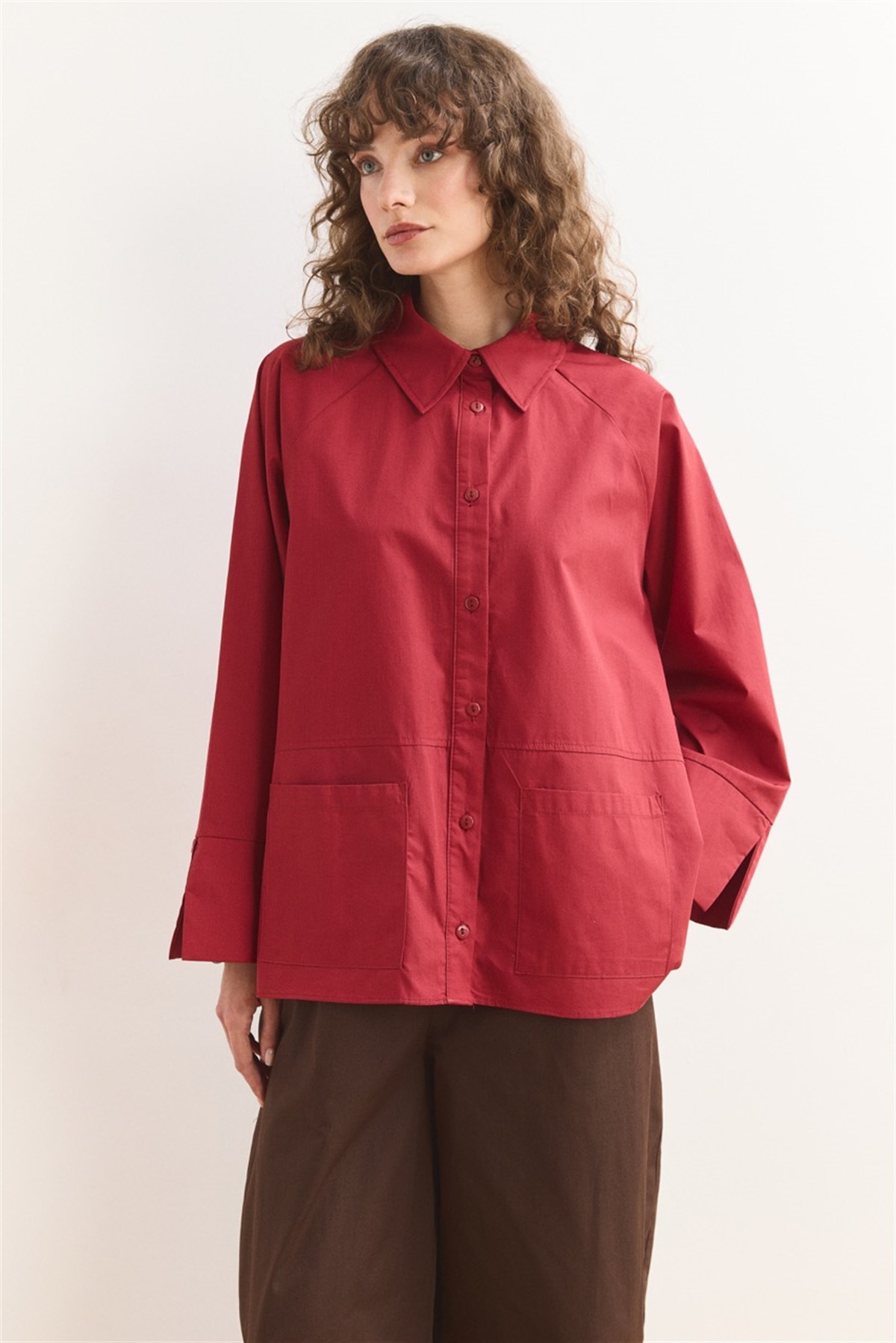 Allerli Poplin Gömlek - Kırmızı