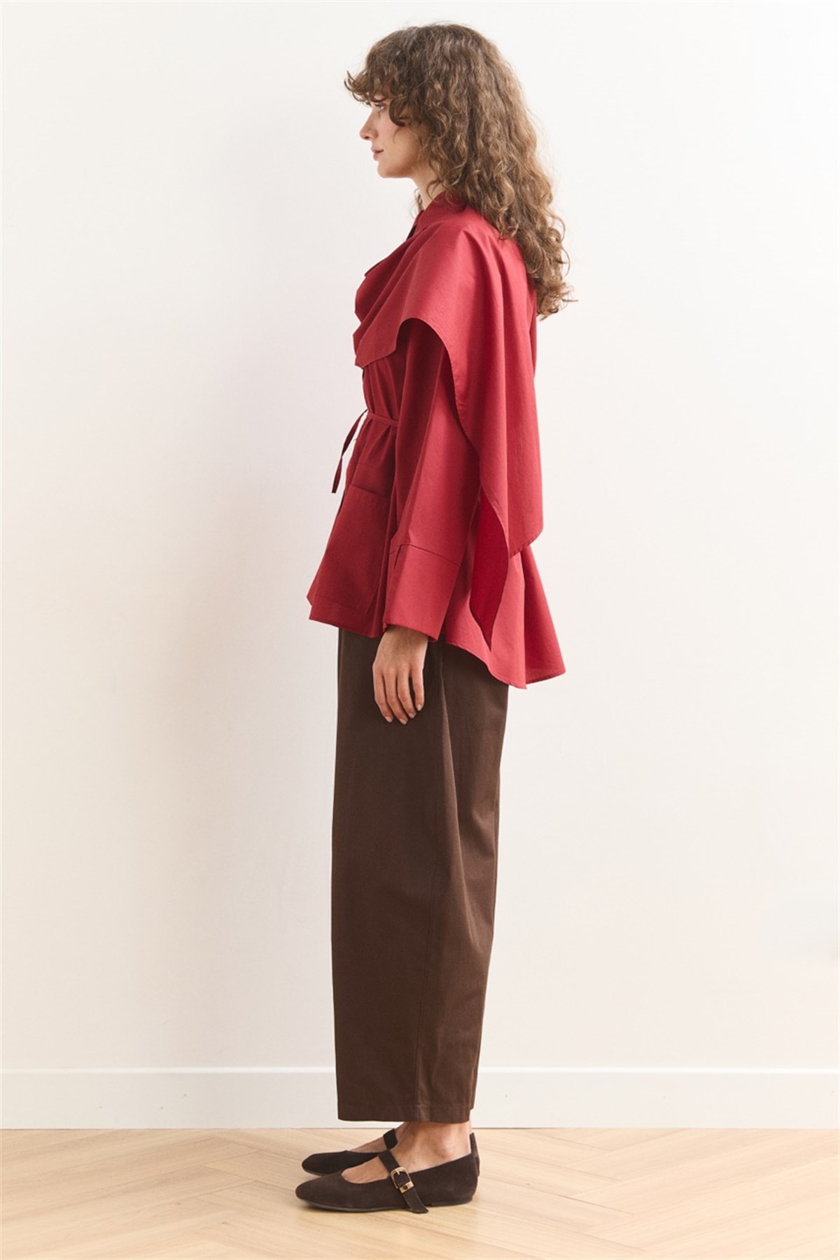 Allerli Poplin Gömlek - Kırmızı