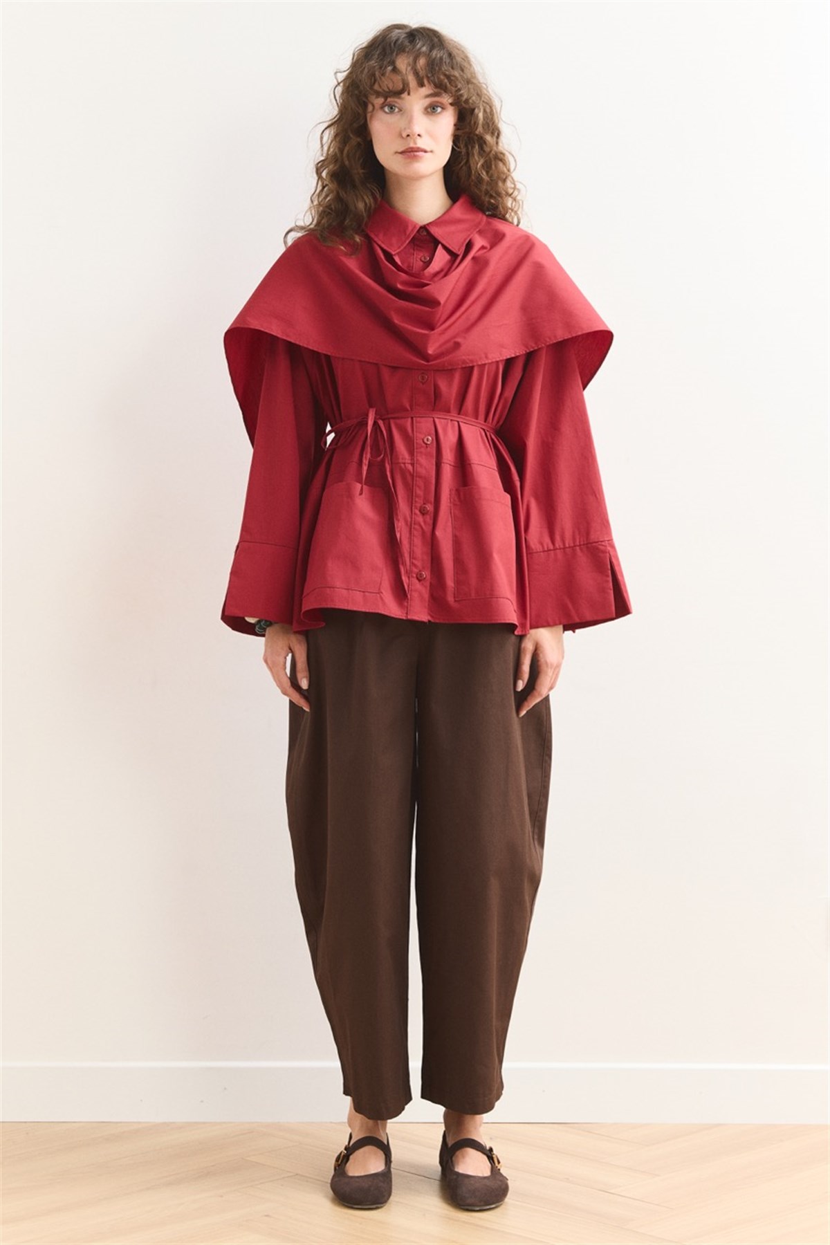 Allerli Poplin Gömlek - Kırmızı