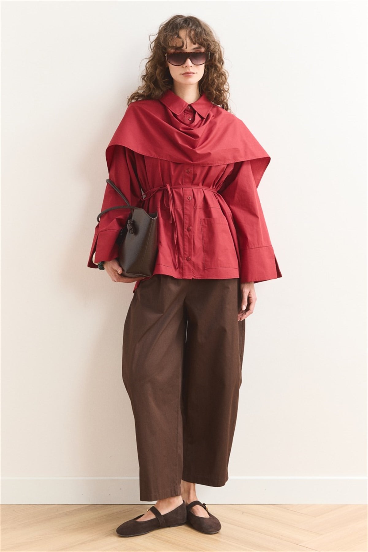 Allerli Poplin Gömlek - Kırmızı