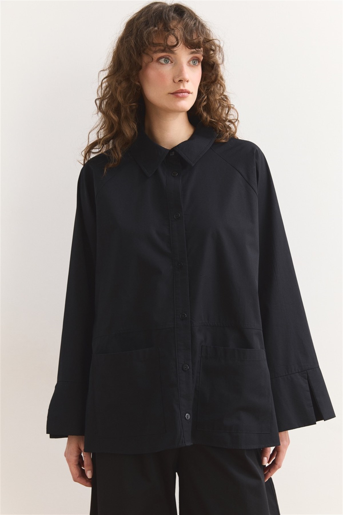 Allerli Poplin Gömlek - Siyah