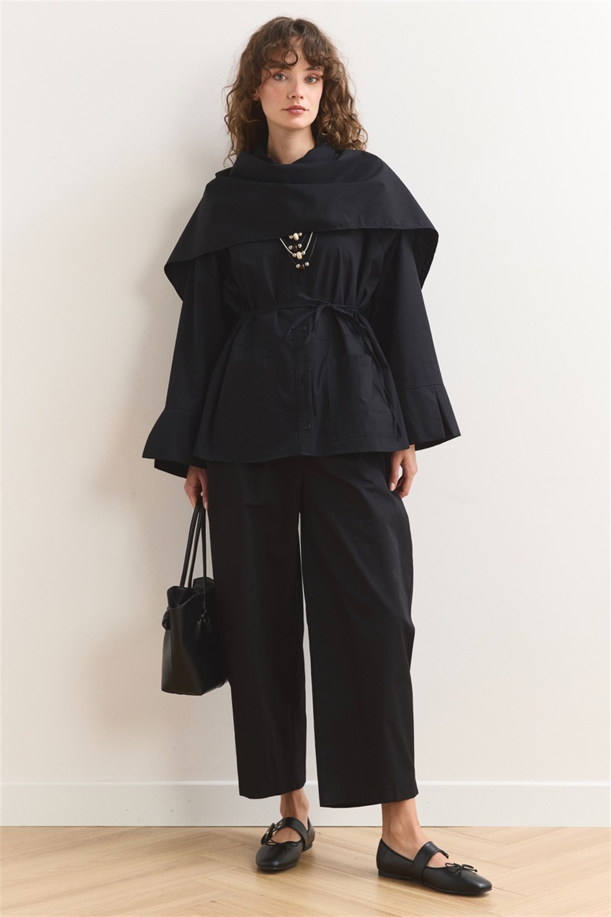 Allerli Poplin Gömlek - Siyah