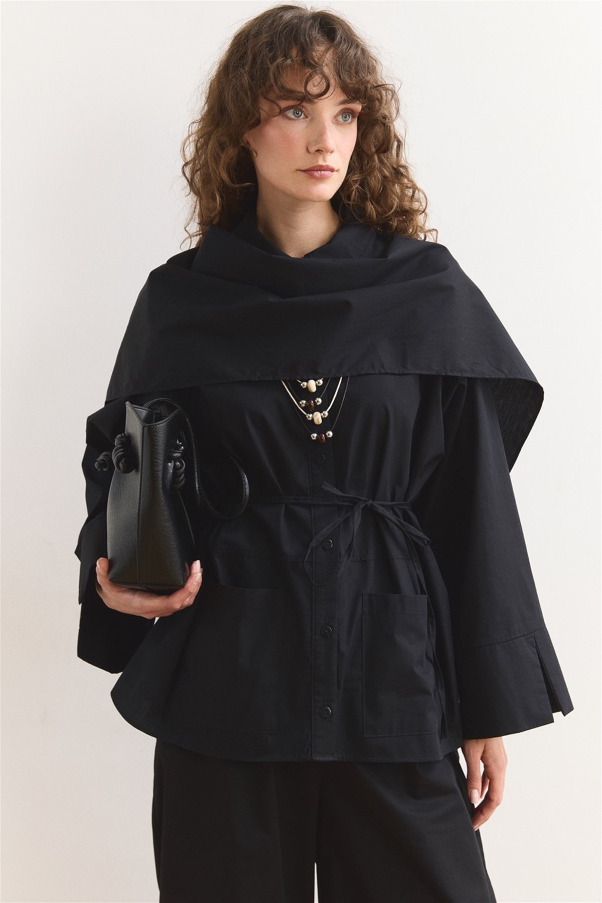 Allerli Poplin Gömlek - Siyah