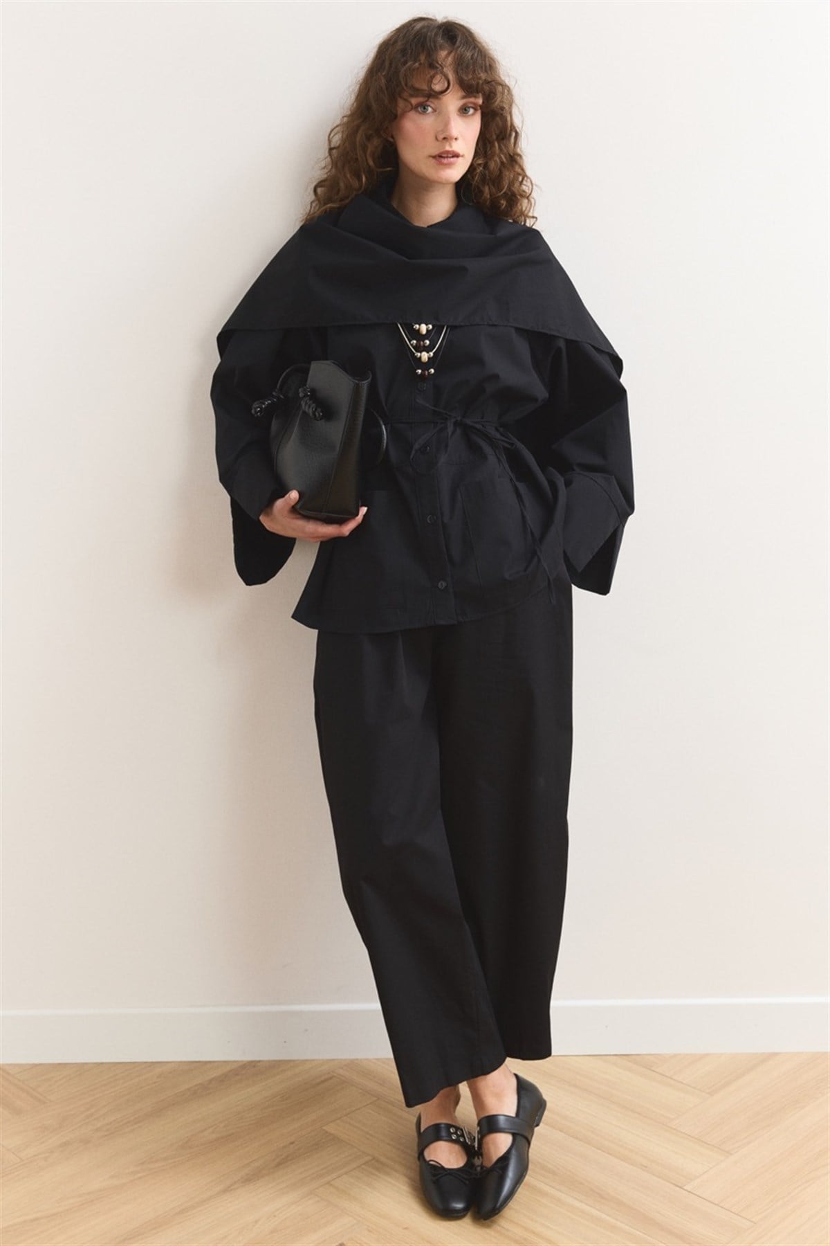 Allerli Poplin Gömlek - Siyah